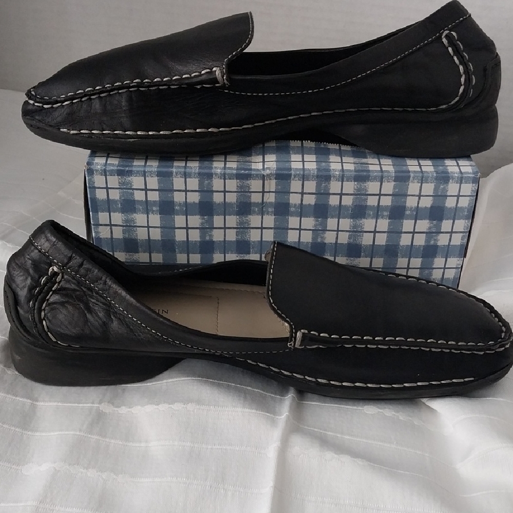 ANNE LEIN KKMANNY SLIP ON LEATHER LOAFERS, 10M, BLACK